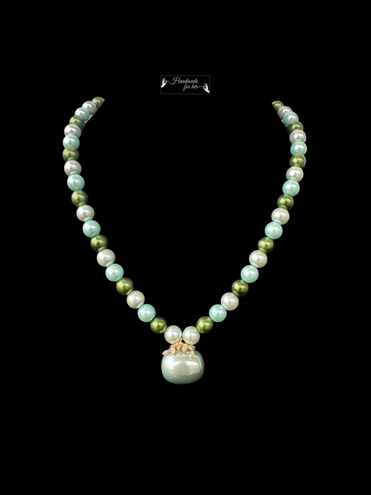Handmade Pastel Faux Pearl Necklace with Unique Pendant - Beaded Treasures