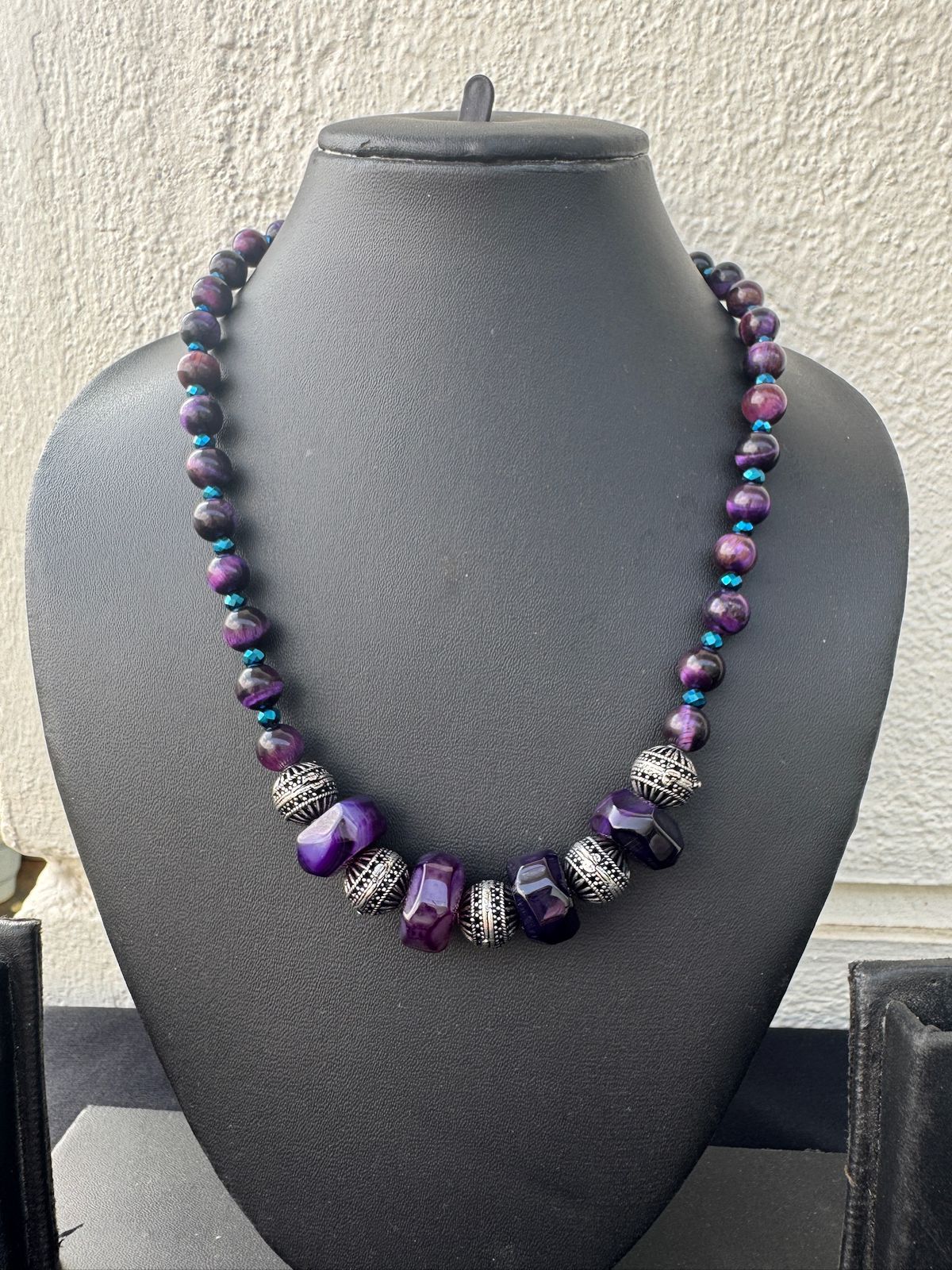 Handmade Purple & Black Tiger's Eye Beaded Necklace - Beaded Treasures