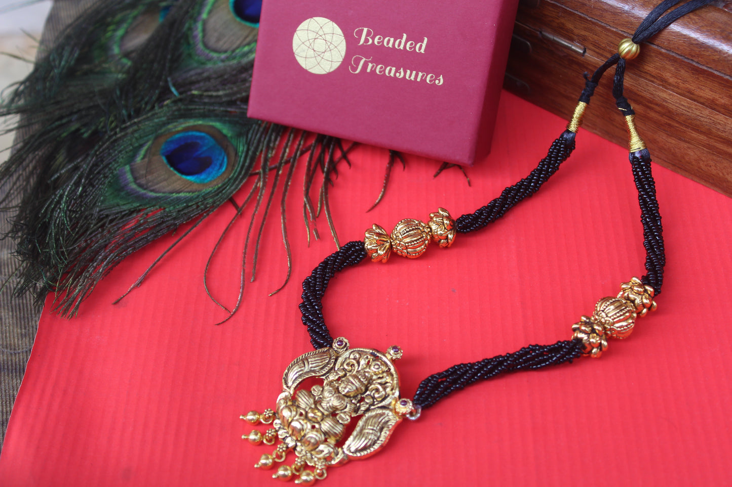 Black Beads Lord Ganesha Necklace - Beaded Treasures