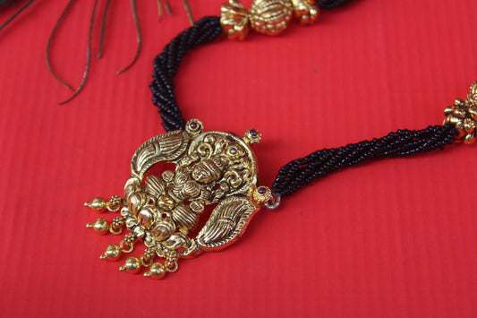 Black Beads Lord Ganesha Necklace - Beaded Treasures
