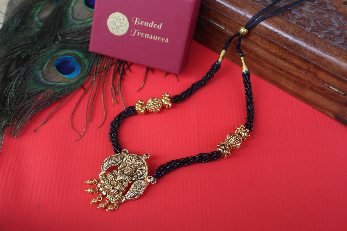 Black Beads Lord Ganesha Necklace - Beaded Treasures