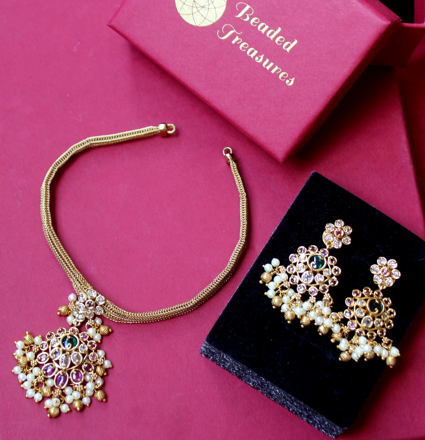 Gold-Polished Adige Necklace Set - Beaded Treasures