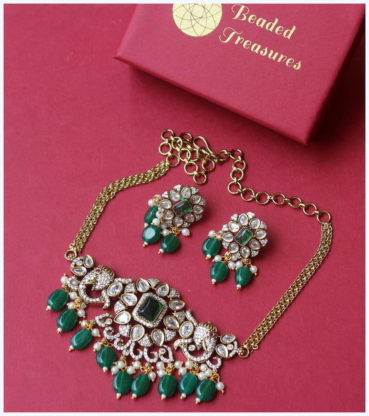 Kadaksham Victoria Finish CZ Stones Choker Set - Beaded Treasures