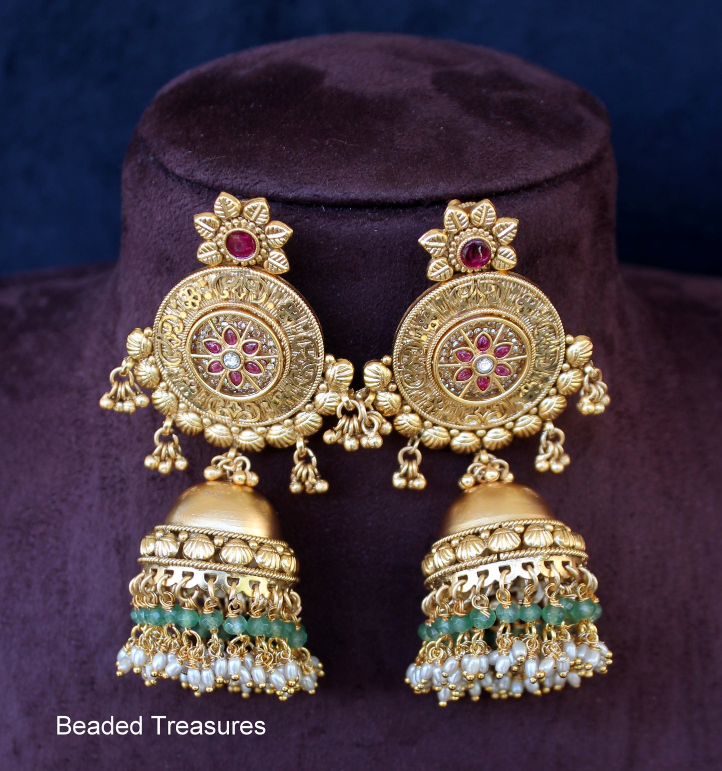 Brass Golden Jhumka Earrings - Beaded Treasures