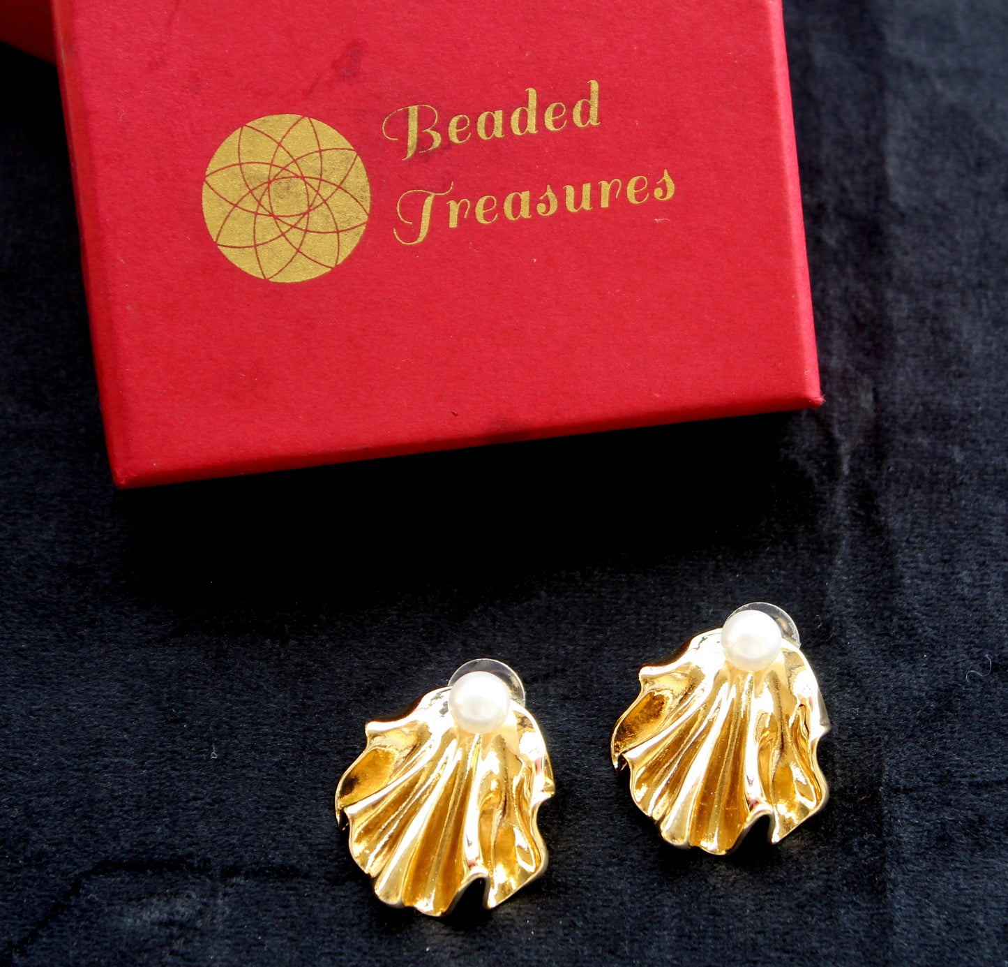Gold-Toned Shell Earrings with Pearls - Beaded Treasures