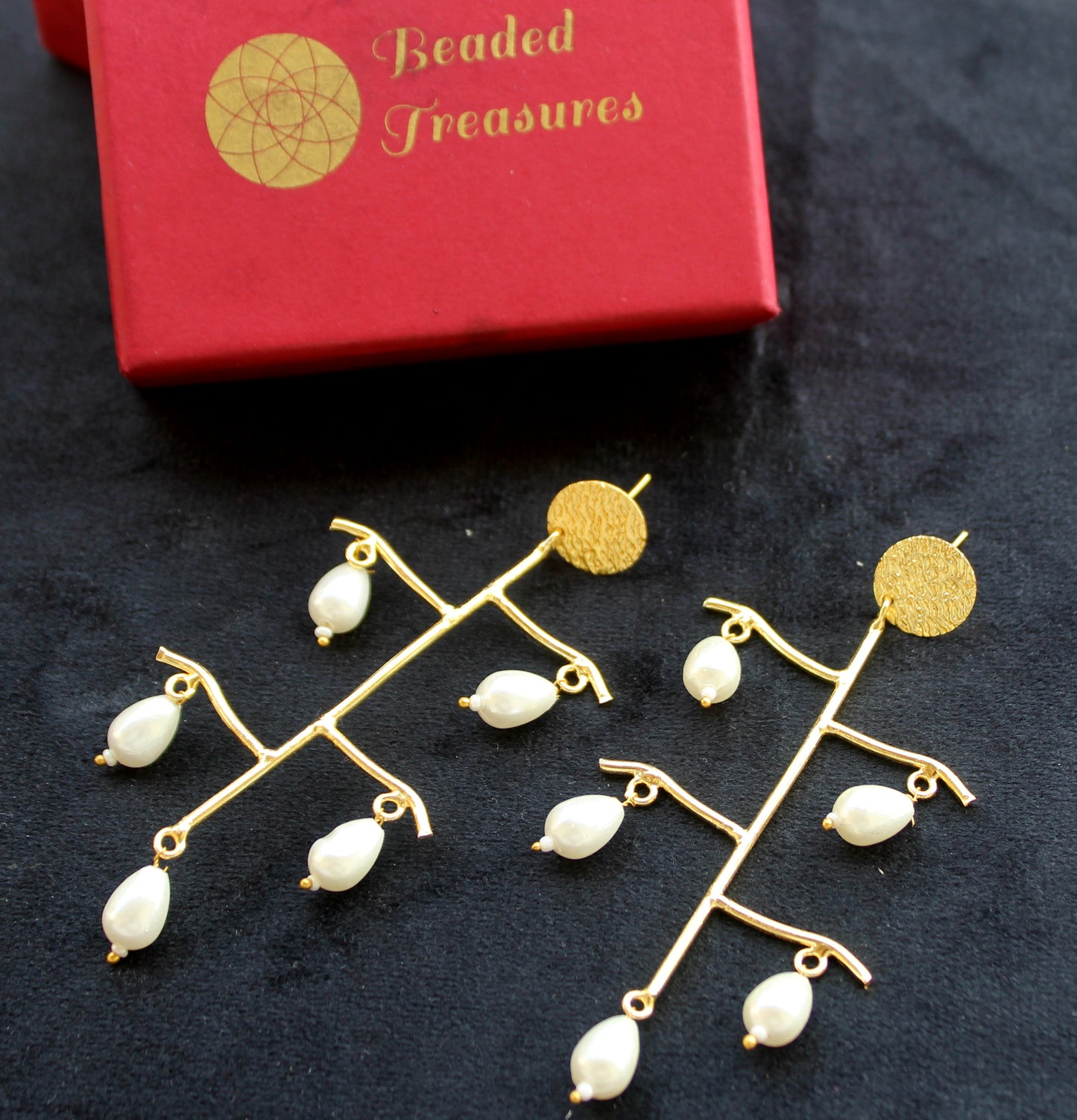 Pearl Drop Long Brass Earrings - Beaded Treasures