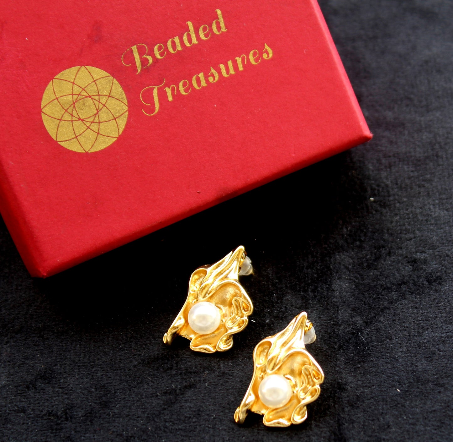 Gold-Toned Organic Earrings with Pearls - Beaded Treasures