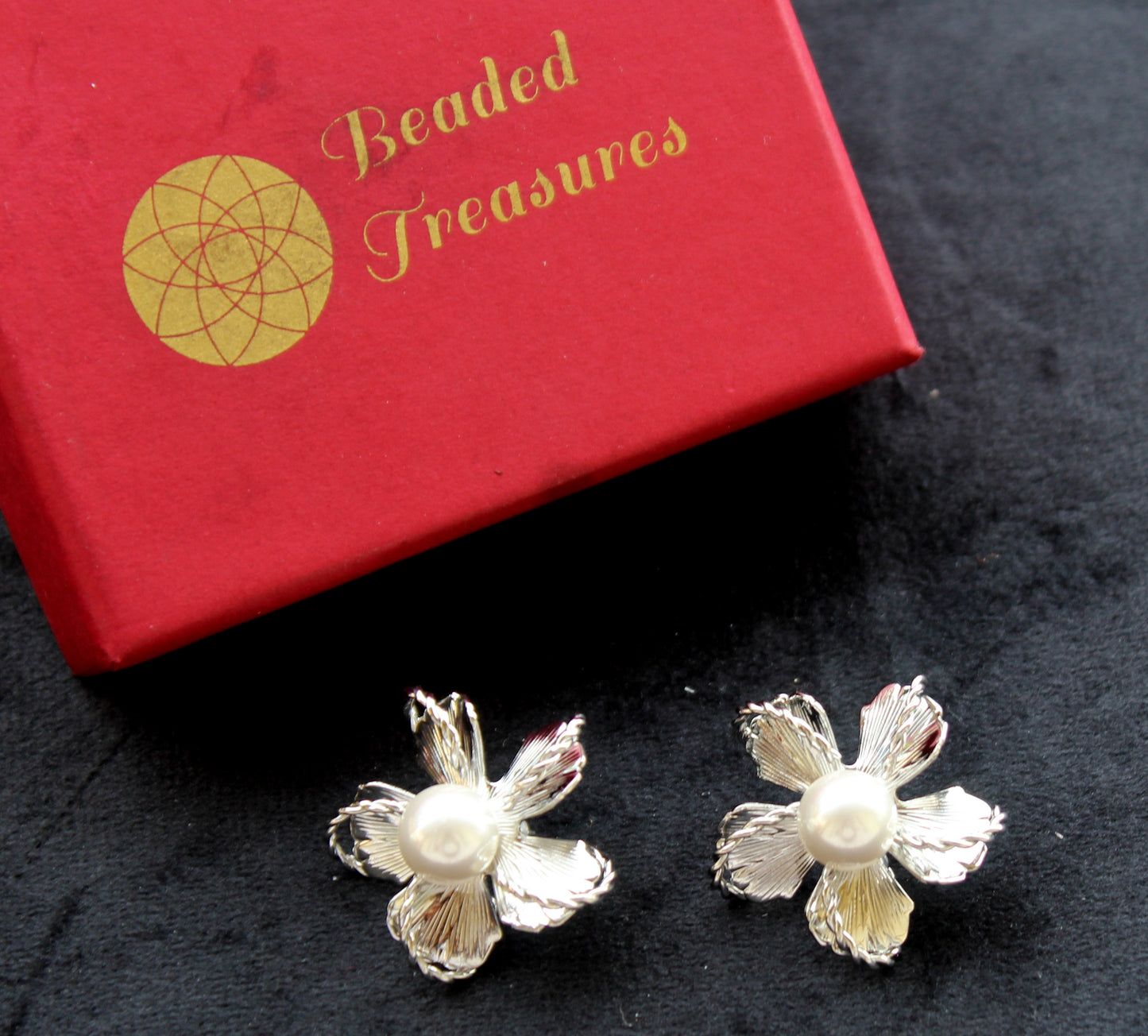 Silver-Toned Flower Earrings with Pearls - Beaded Treasures
