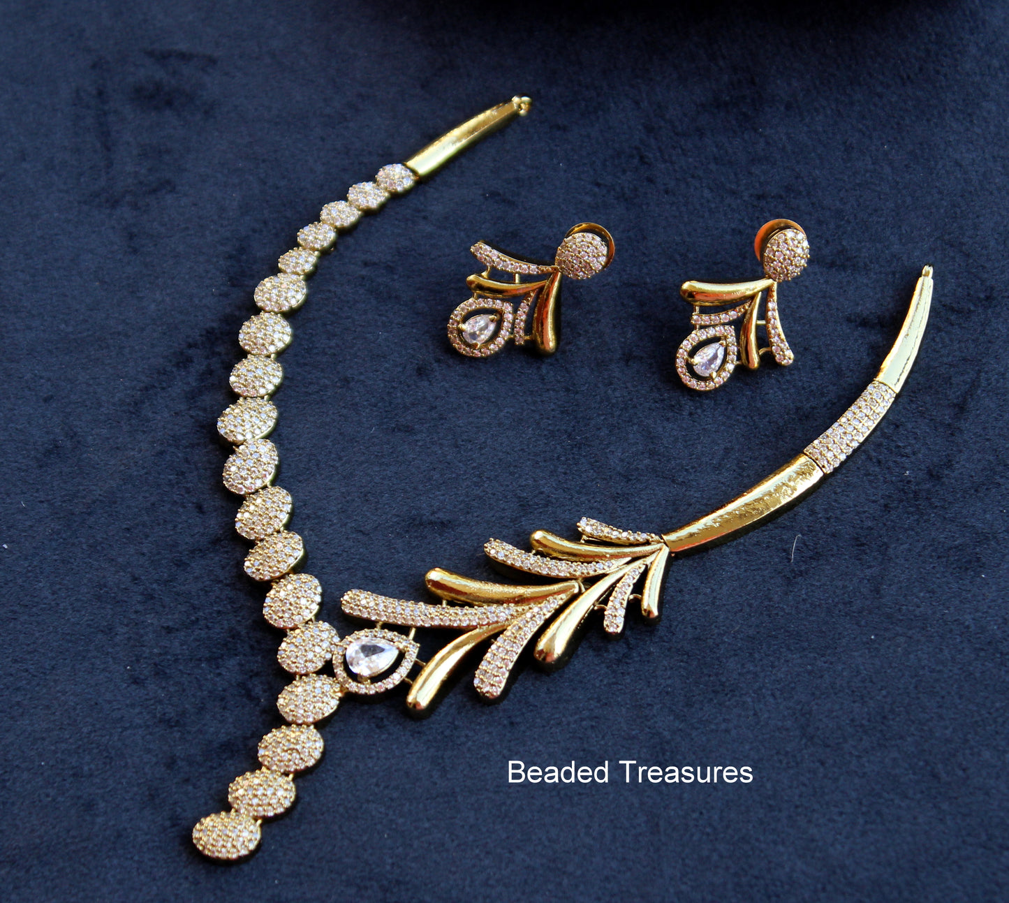 Feather Design AD Necklace Set - Beaded Treasures