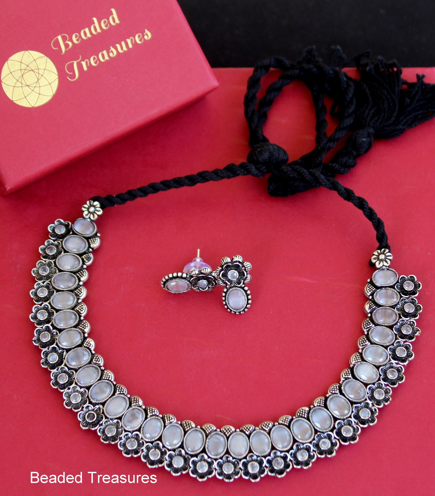 Oxidised Silver Plated Choker Set - Beaded Treasures