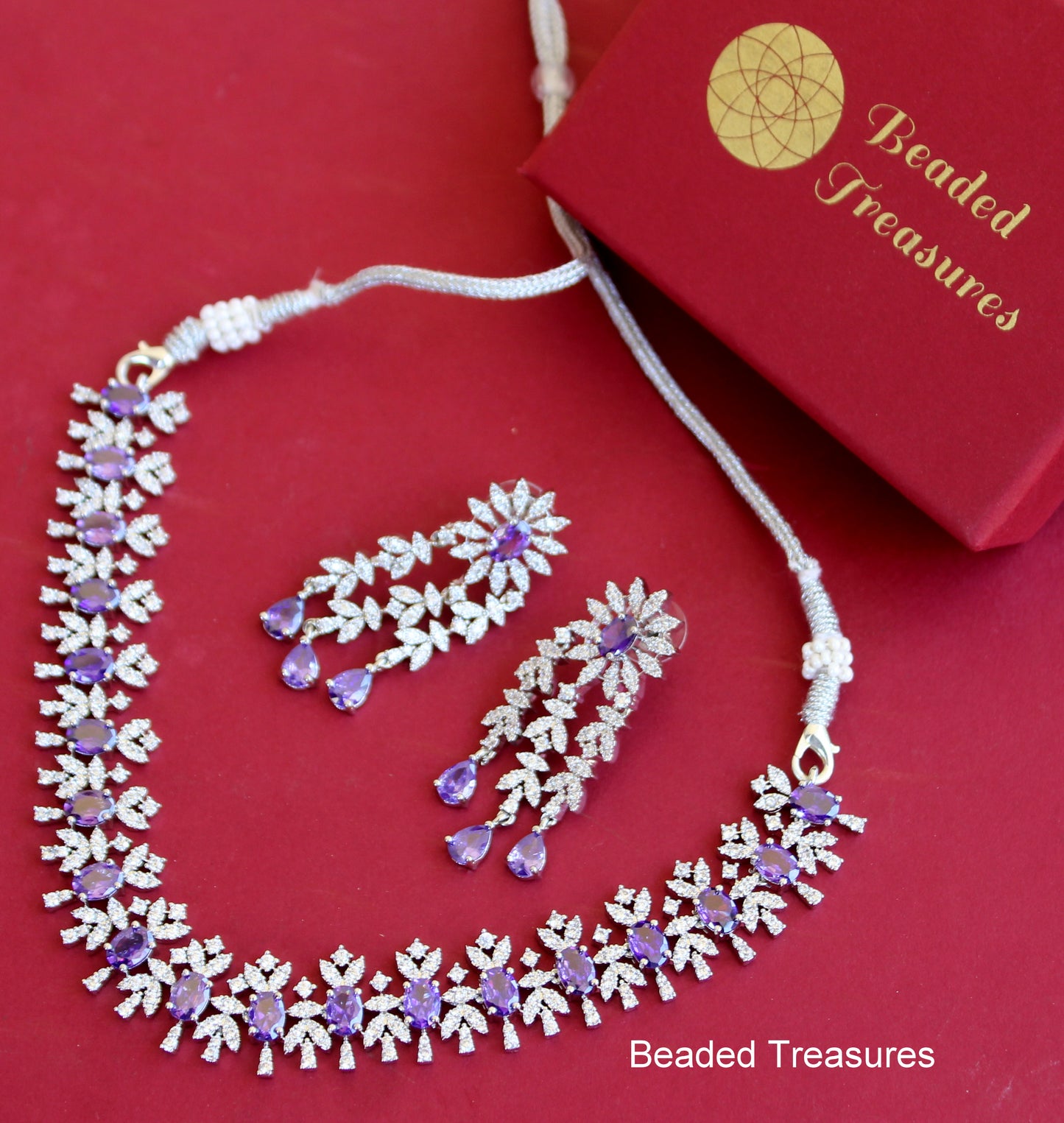Designer Zirconia Gold Polish Necklace Set - Beaded Treasures