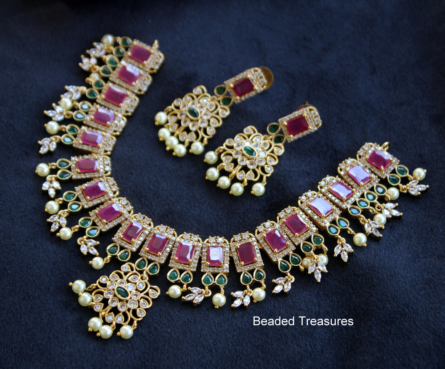 Matte Finish Rectangle Choker Set - Beaded Treasures