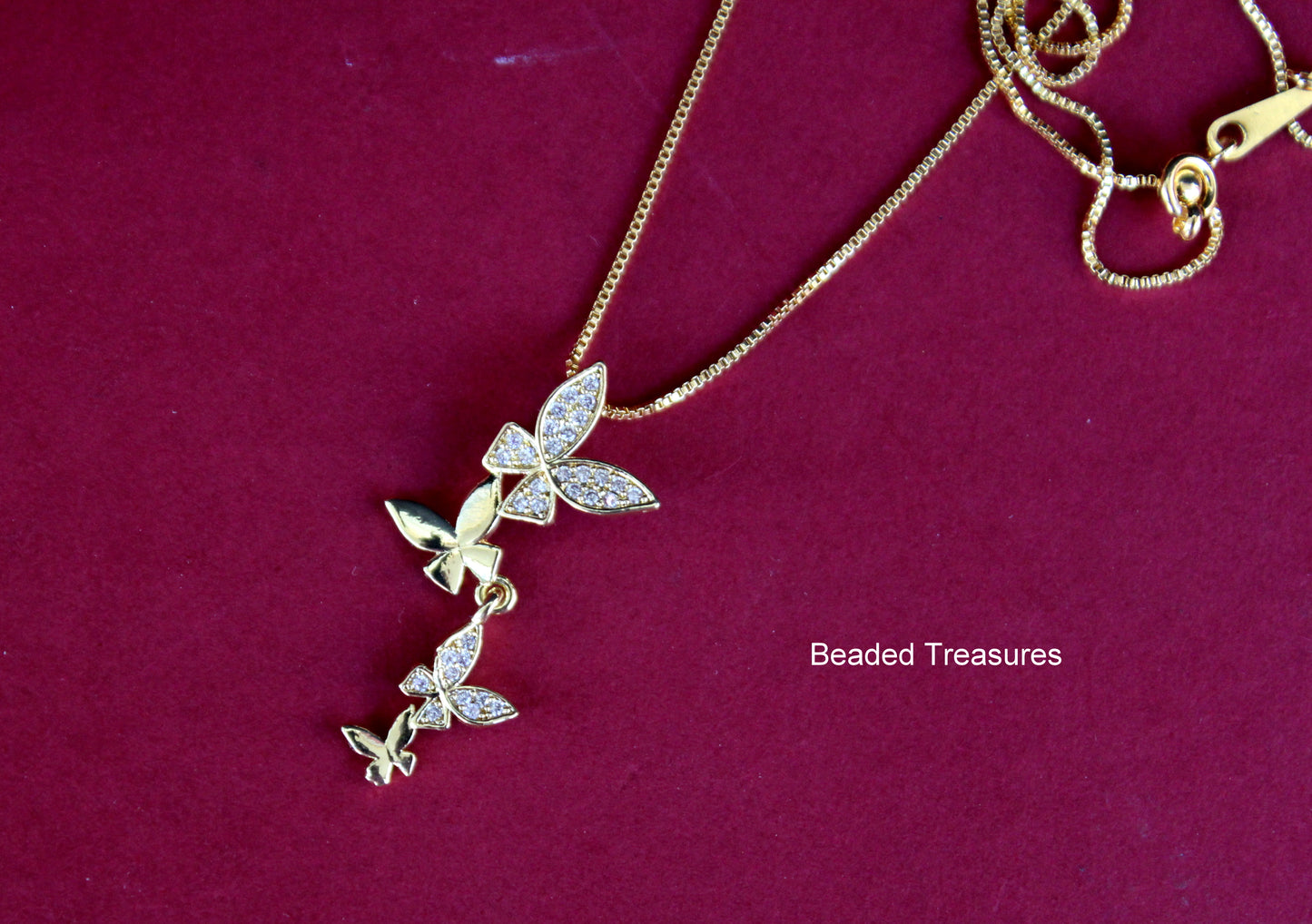 Gold-Toned Butterfly Pendant Necklace with Crystals - Beaded Treasures