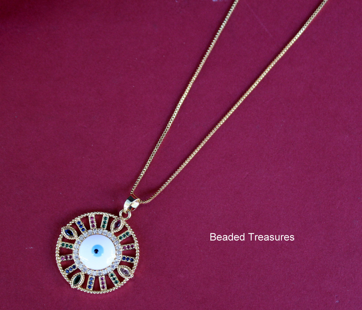 Gold-Toned Evil Eye Pendant Necklace - Beaded Treasures