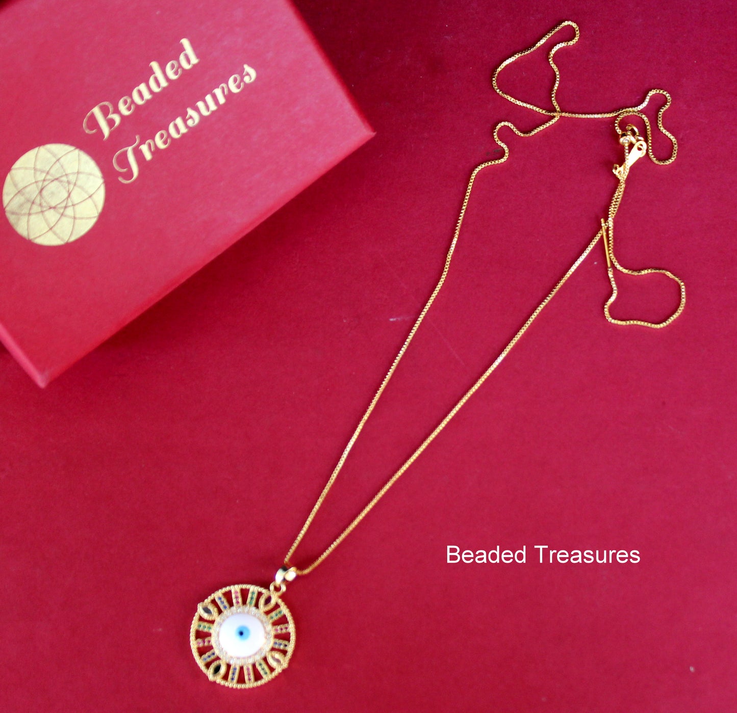 Gold-Toned Evil Eye Pendant Necklace - Beaded Treasures