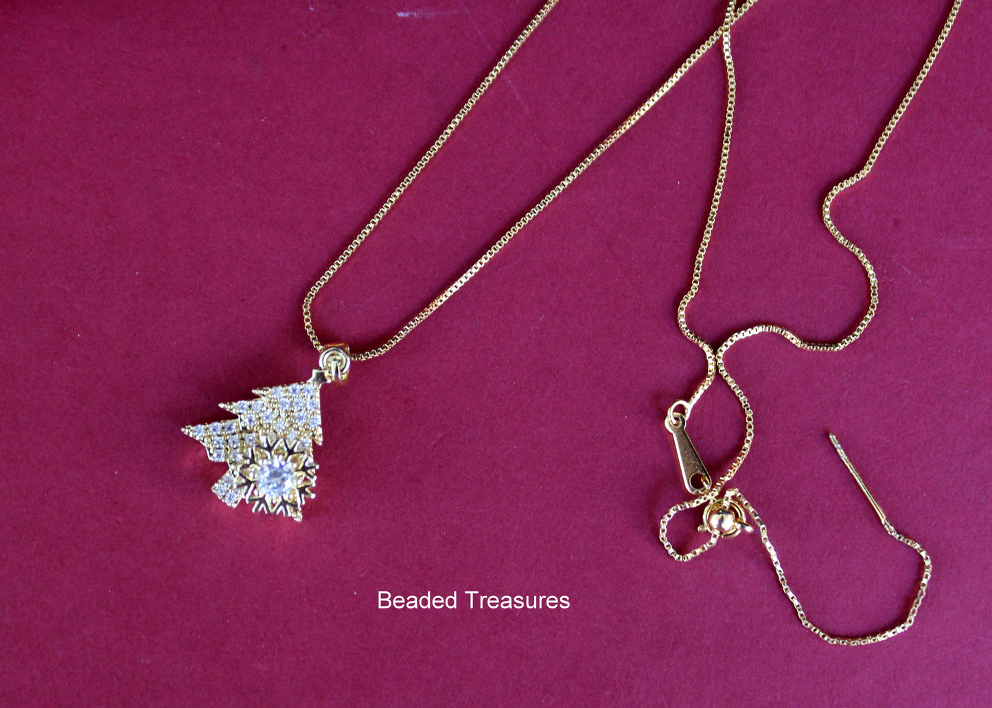 Gold-Toned Crystal Tree Pendant Necklace - Beaded Treasures