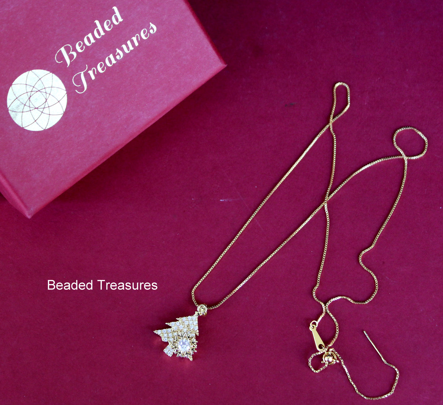 Gold-Toned Crystal Tree Pendant Necklace - Beaded Treasures