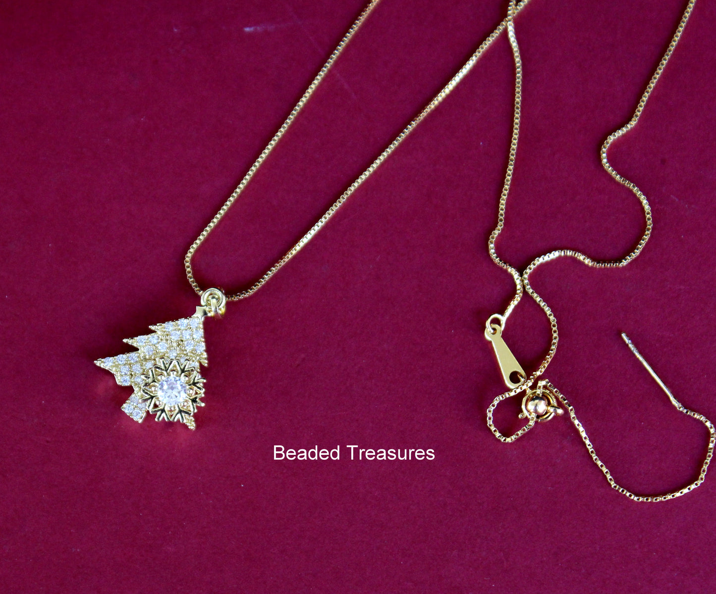 Gold-Toned Crystal Tree Pendant Necklace - Beaded Treasures