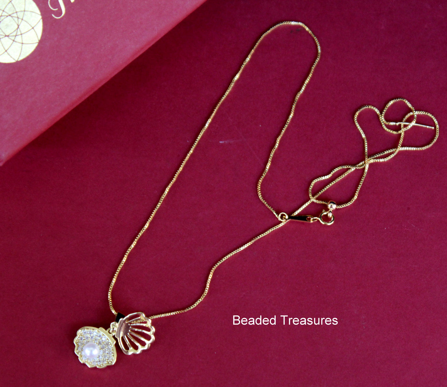 Gold-Toned Shell Pendant Necklace with Pearl - Beaded Treasures