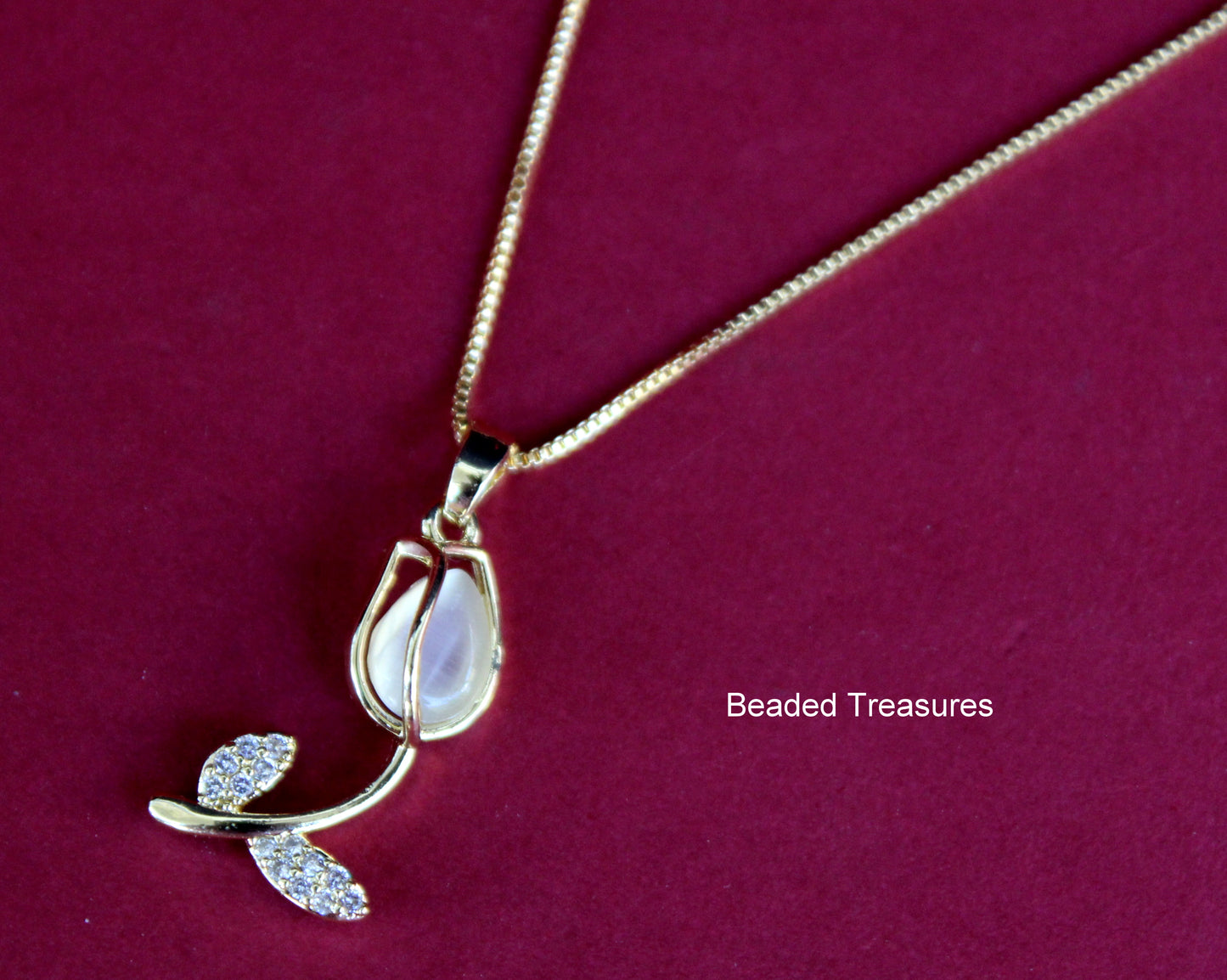 Gold-Toned Tulip Pendant Necklace - Beaded Treasures