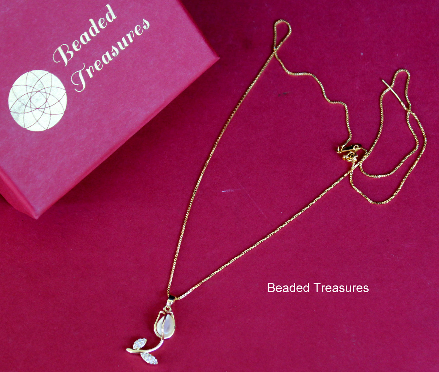 Gold-Toned Tulip Pendant Necklace - Beaded Treasures