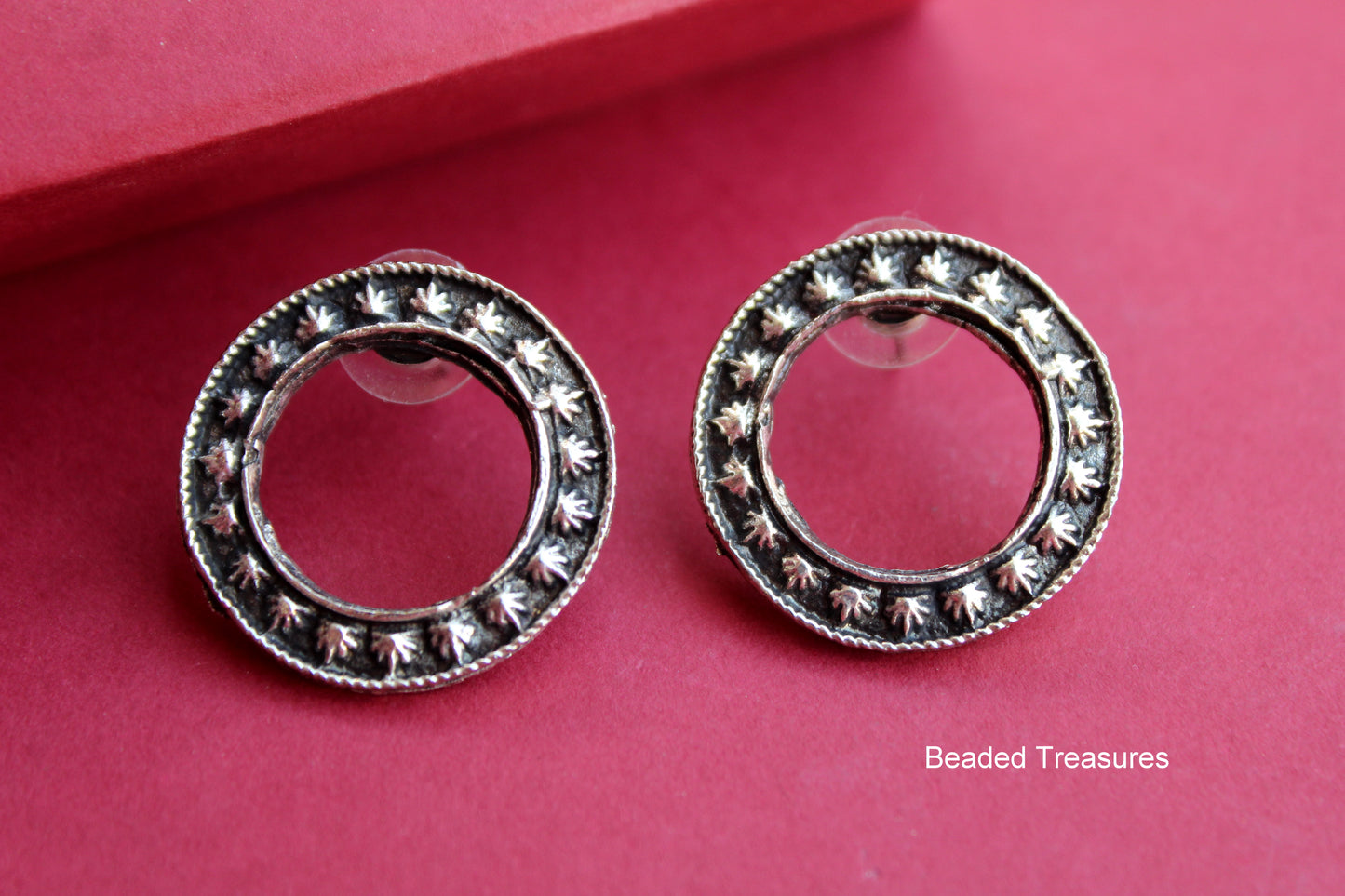 Oxidized Silver Open Circle Stud Earrings - Beaded Treasures