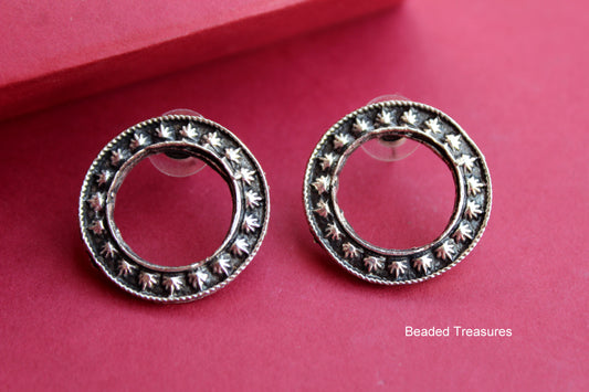 Oxidized Silver Open Circle Stud Earrings - Beaded Treasures