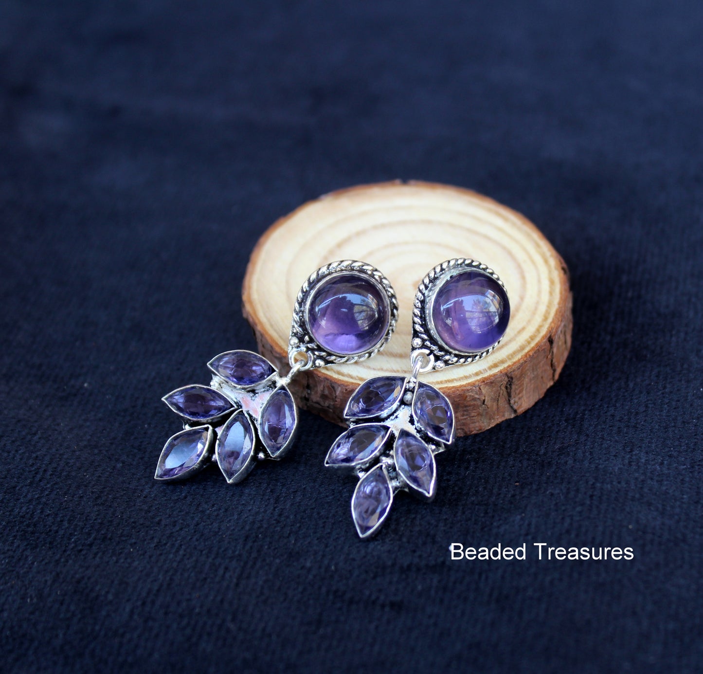 Silver Tone Amethyst Earrings - Beaded Treasures