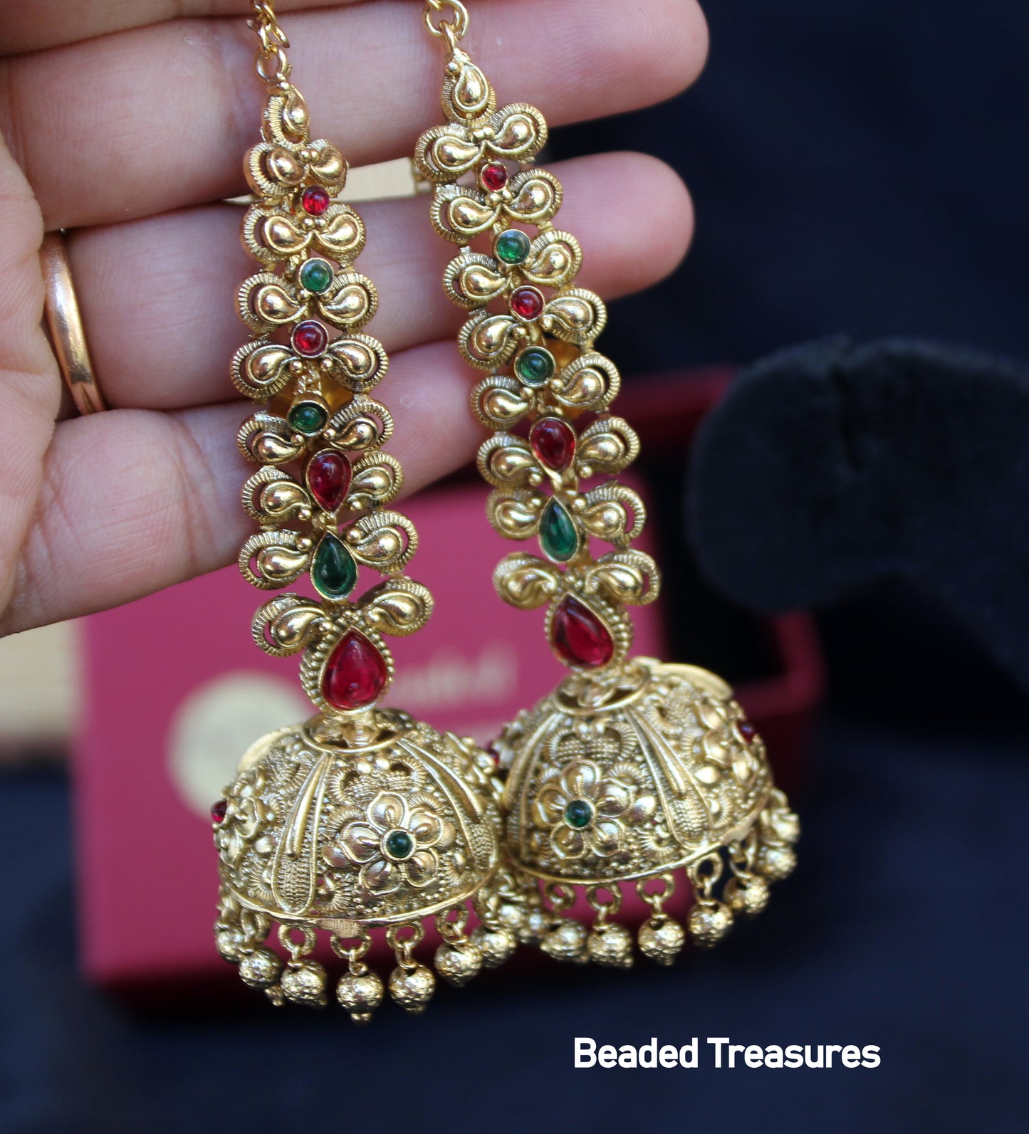Gold-Toned Temple Jewellery Karnphool Floral Jhumki Earrings - Beaded Treasures
