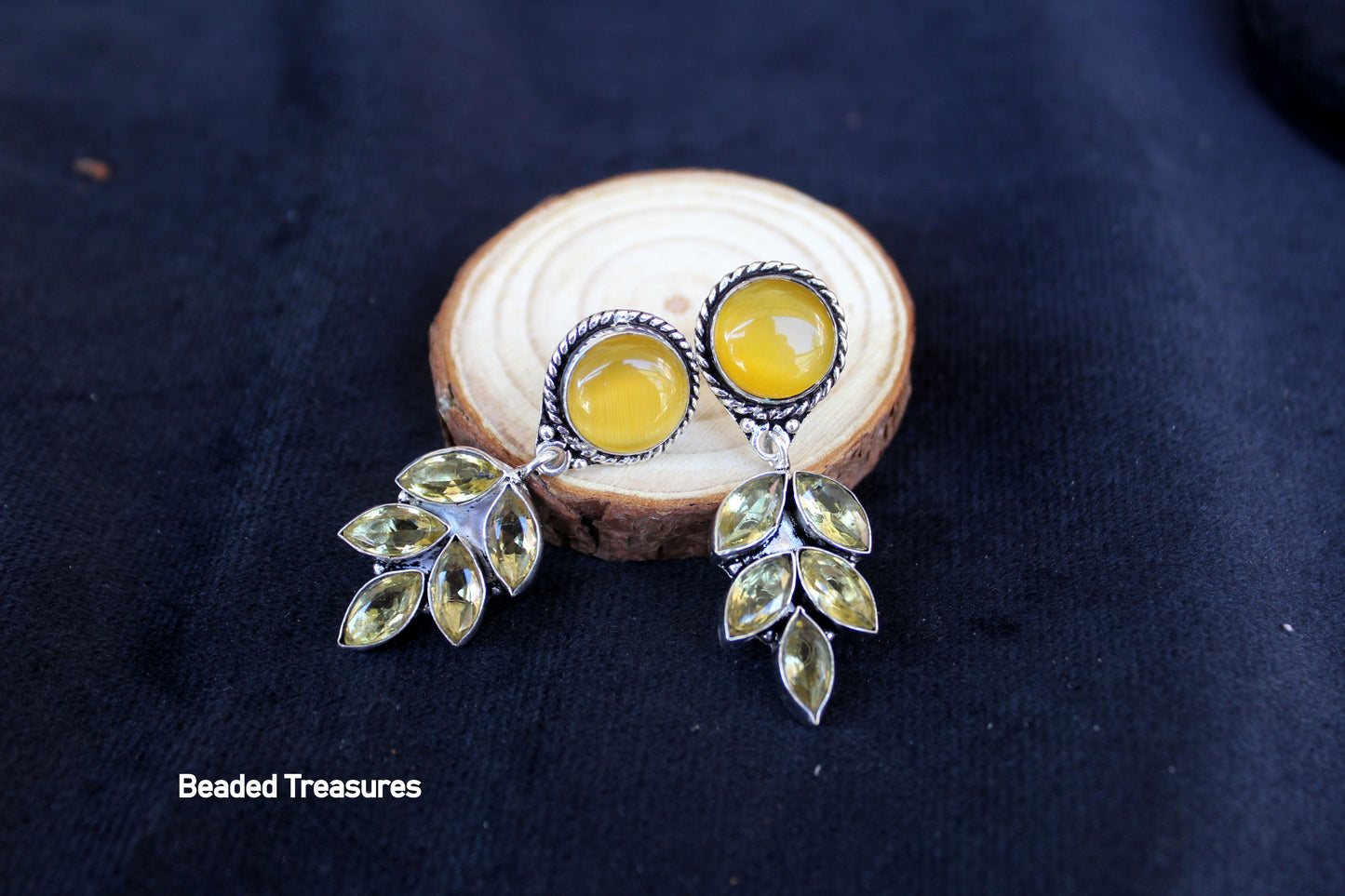 JIVA Drop Long Yellow Garnet German Silver Earrings - Beaded Treasures