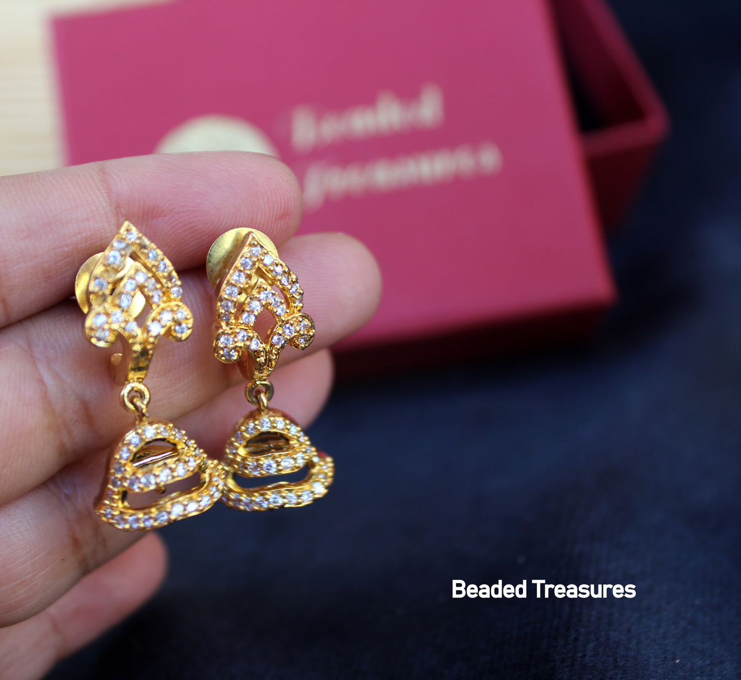 Golden CZ Dangle Earrings - Beaded Treasures