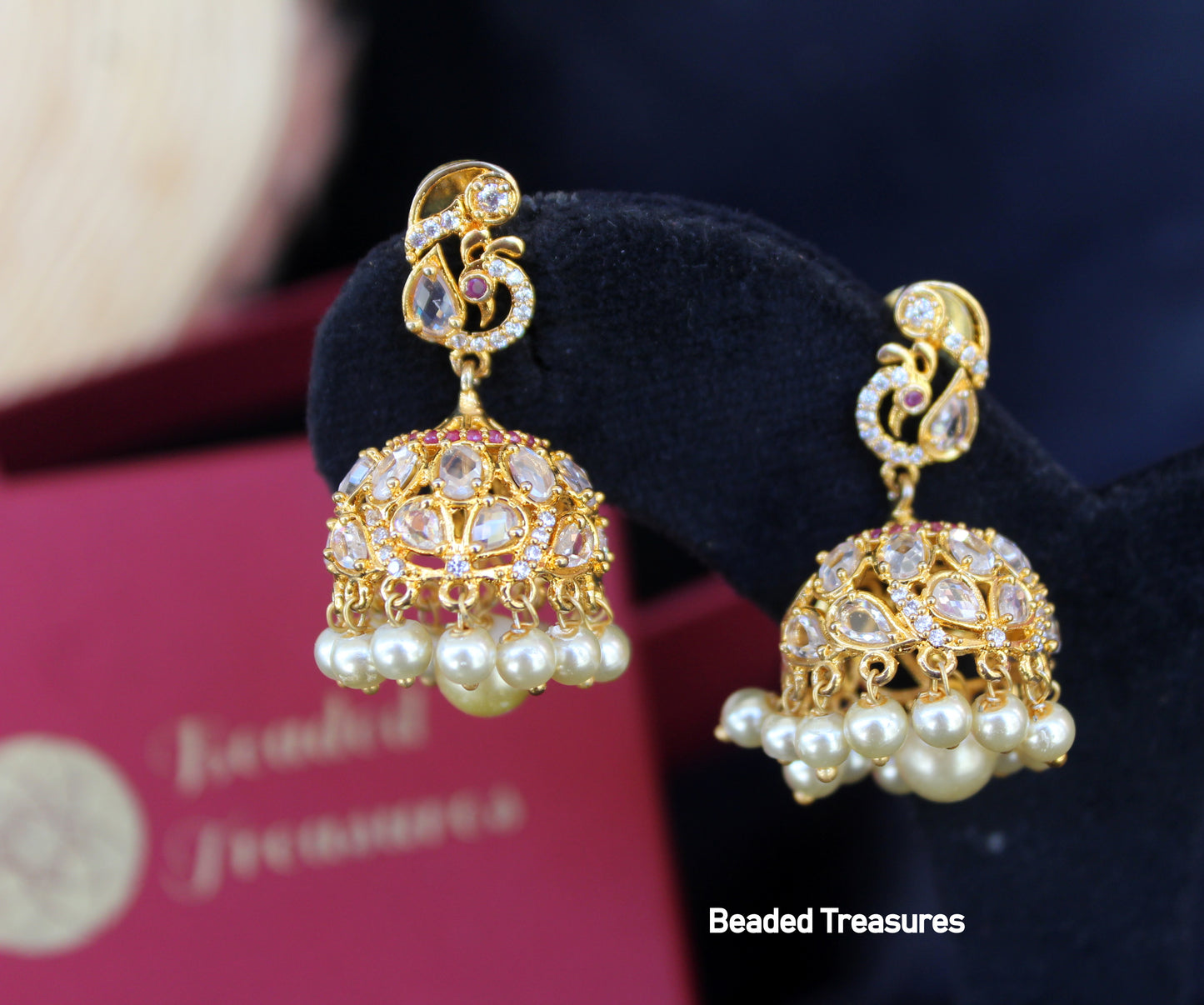 DER320 Hyderabadi Jadau Barfi Earrings with Pearls - Beaded Treasures