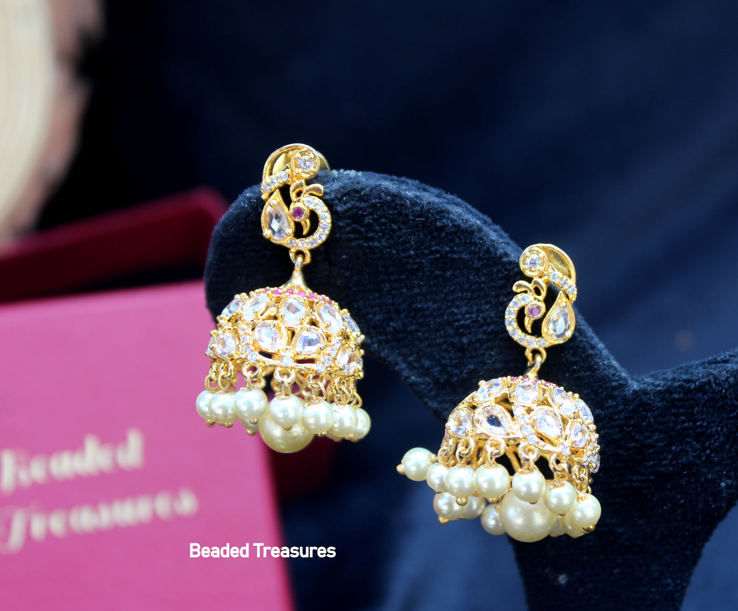 DER320 Hyderabadi Jadau Barfi Earrings with Pearls - Beaded Treasures