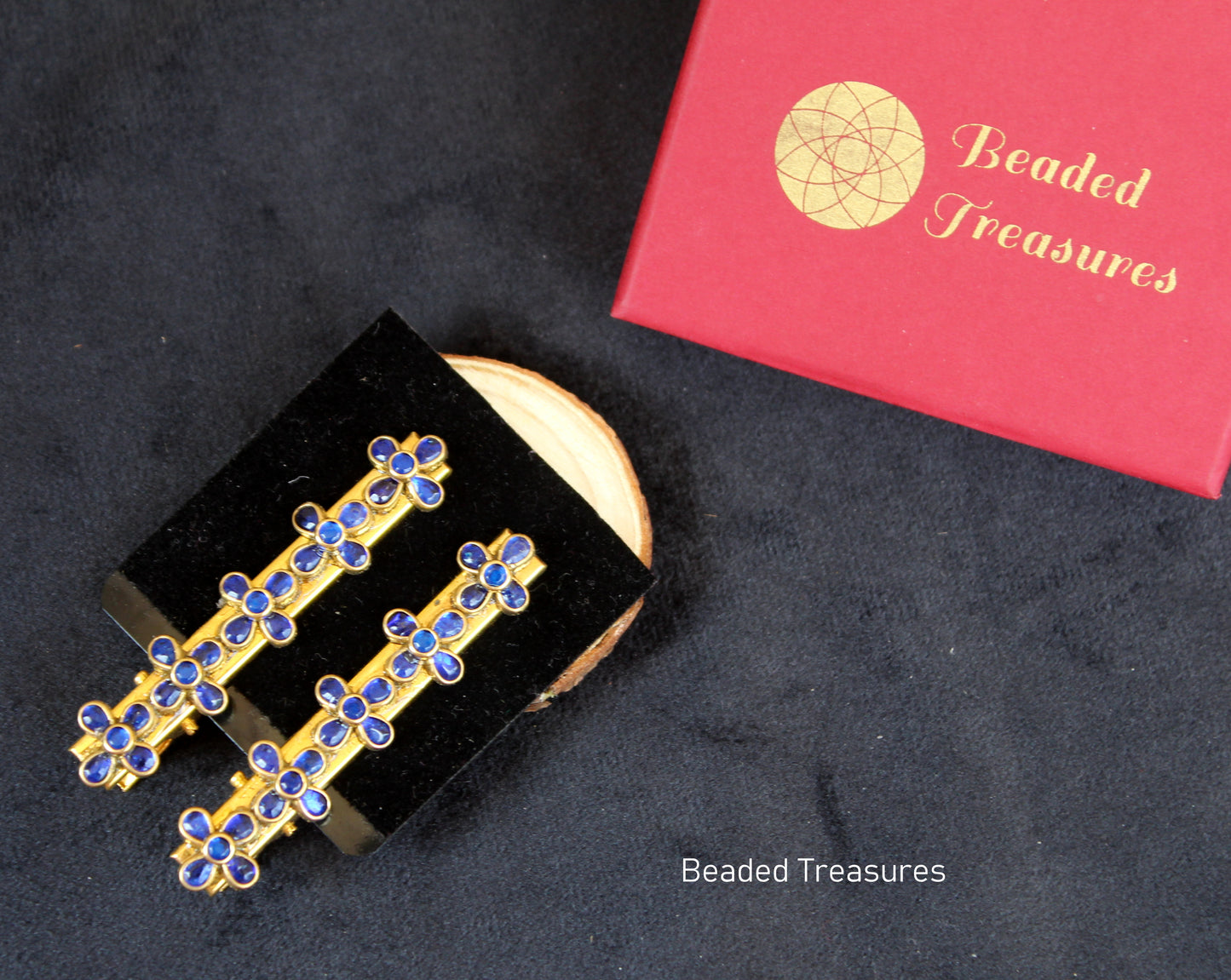 Blue Stone Flower Hair Clips (Pair) - Beaded Treasures