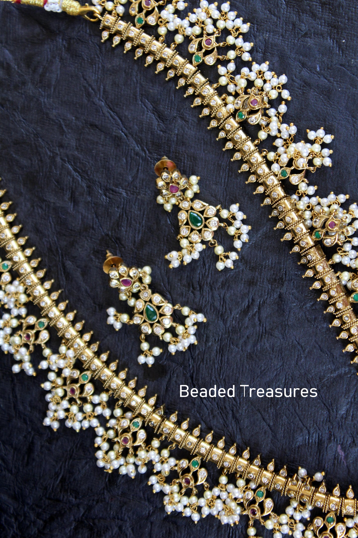 Elegant Guttapusalu Long Haram Necklace Set - Beaded Treasures