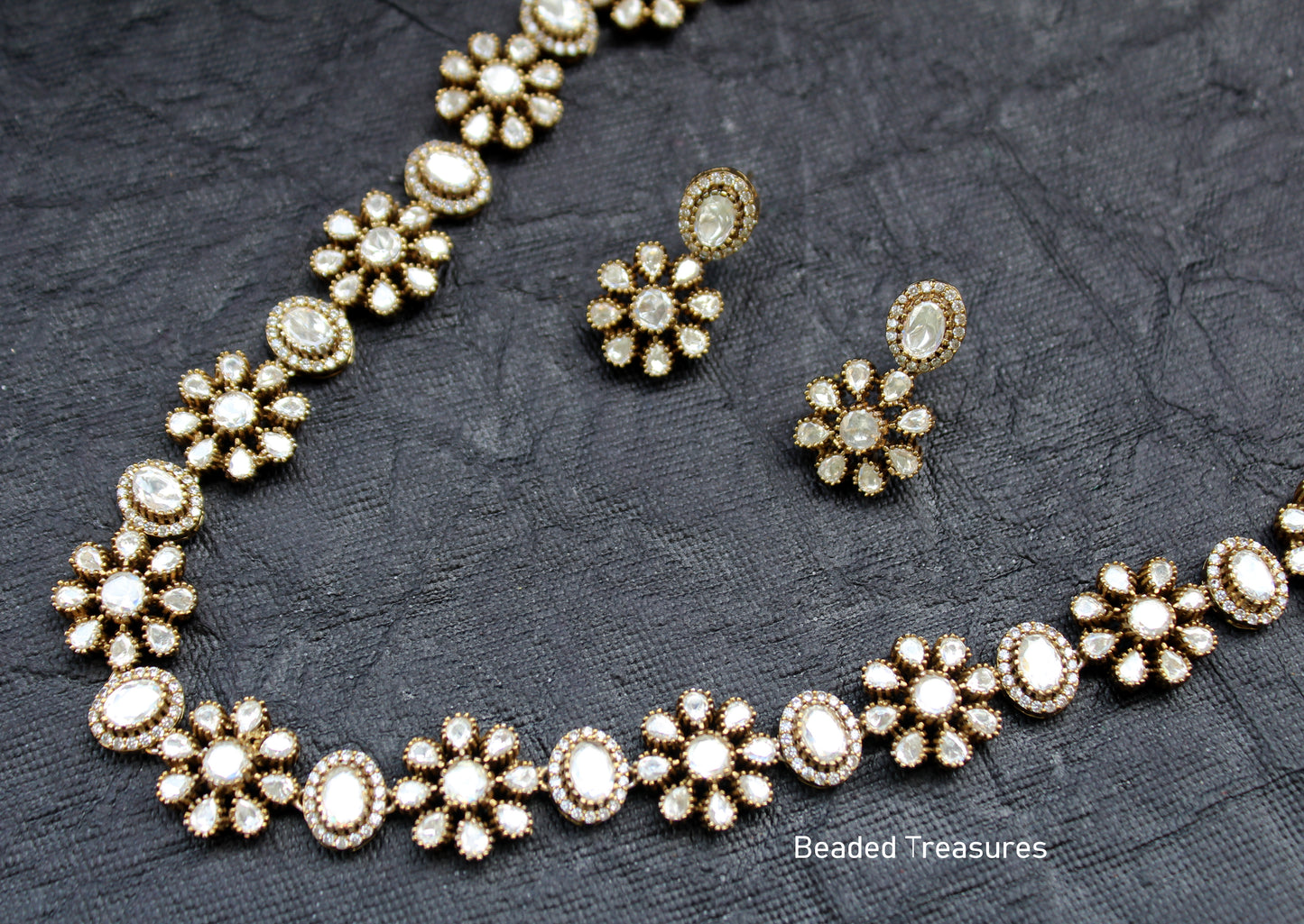 Elegant Moissanite Polki Long Necklace Set - Beaded Treasures
