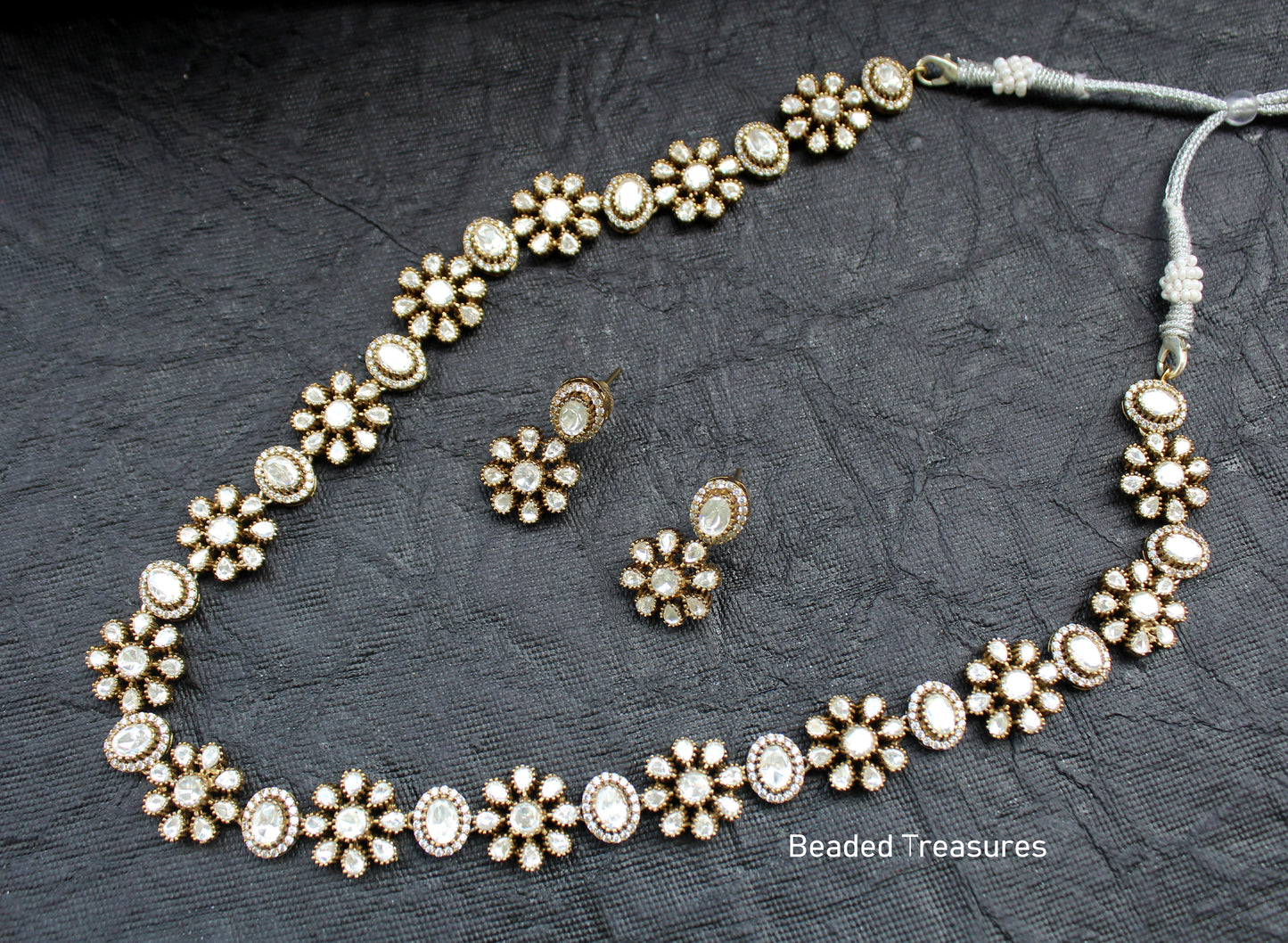Elegant Moissanite Polki Long Necklace Set - Beaded Treasures
