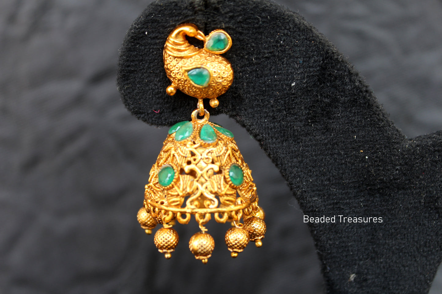 Matte Finish Green Lakshmi Coin Peacock Jhumka Earrings - Beaded Treasures