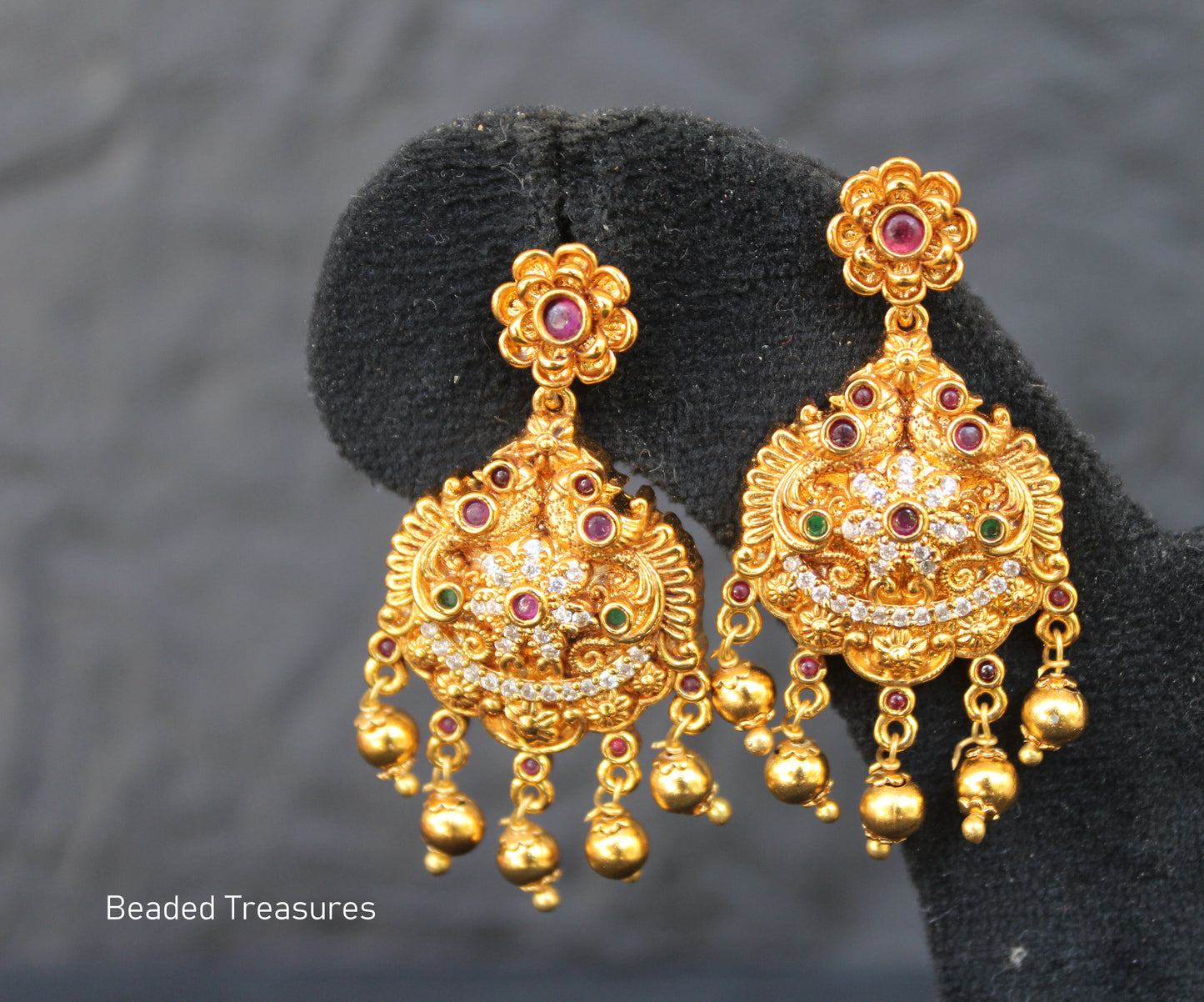 Premium Antique Gold Kemp, Emerald & White Stone Earrings - Beaded Treasures