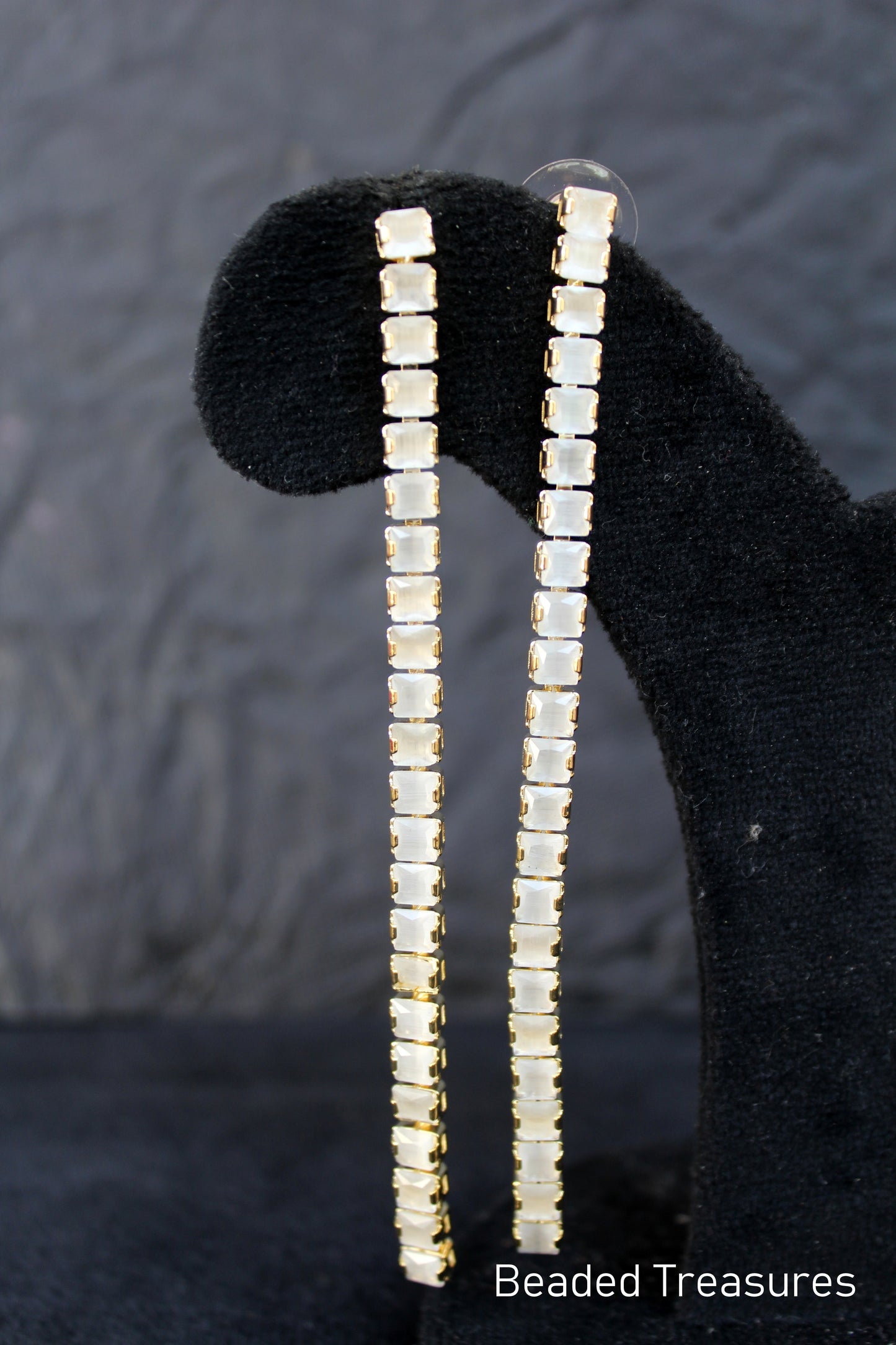 Gold-Toned Linear Drop Earrings with Sparkling Stones - Beaded Treasures