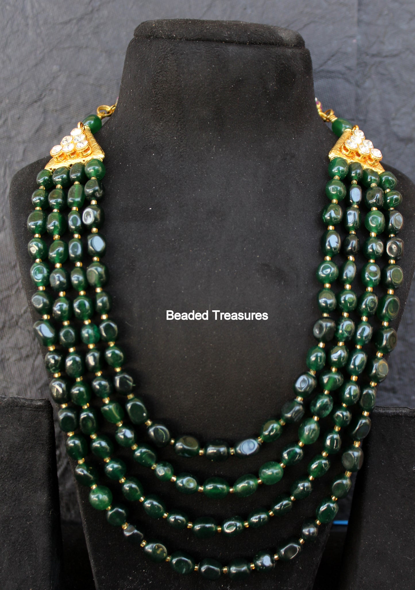 Panchlada Emerald Rani Haar Necklace with Kundan & Gold Accents - Beaded Treasures