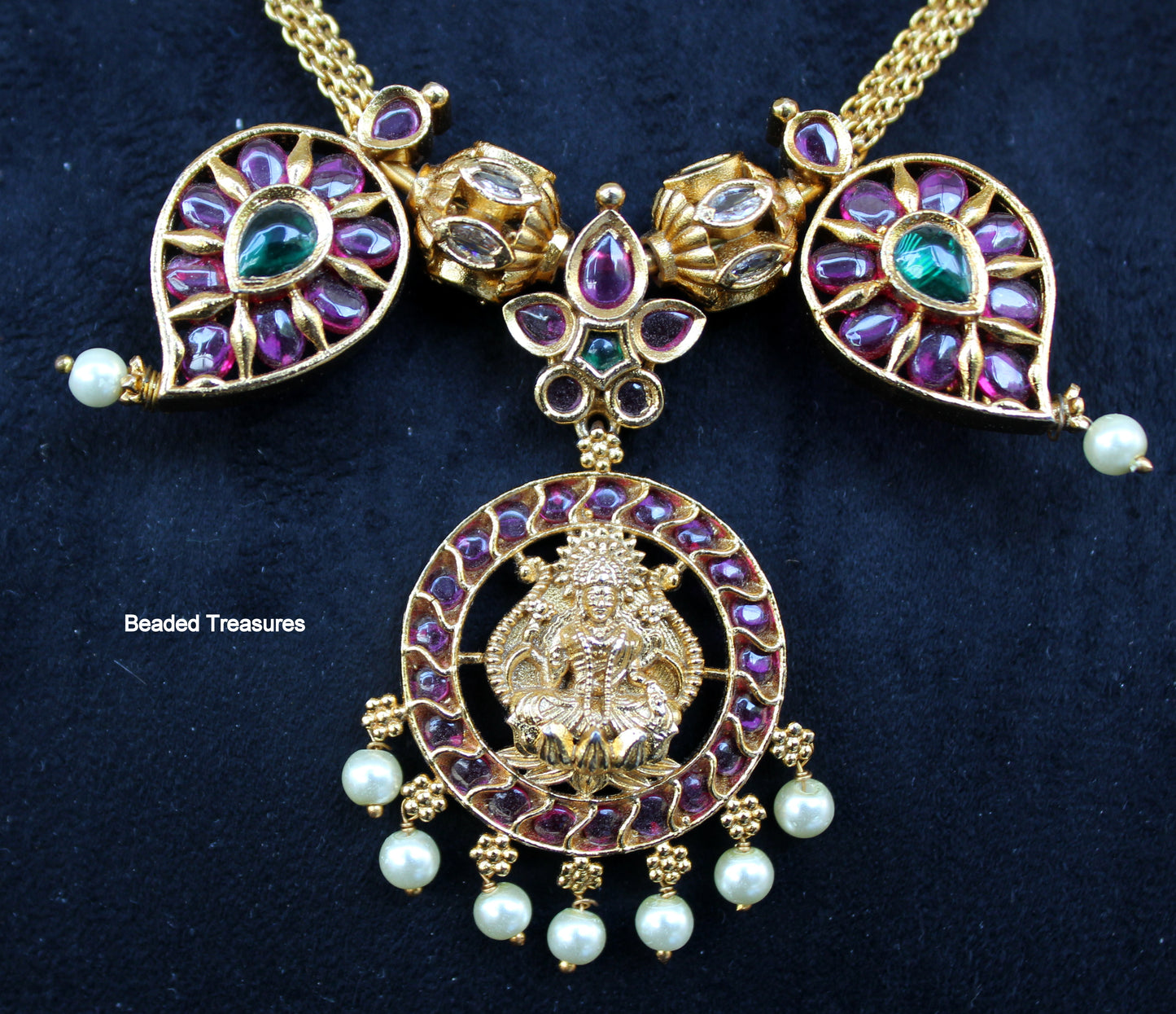 Nagas Lakshmi Kemp Stone Necklace Set with Earrings - Beaded Treasures
