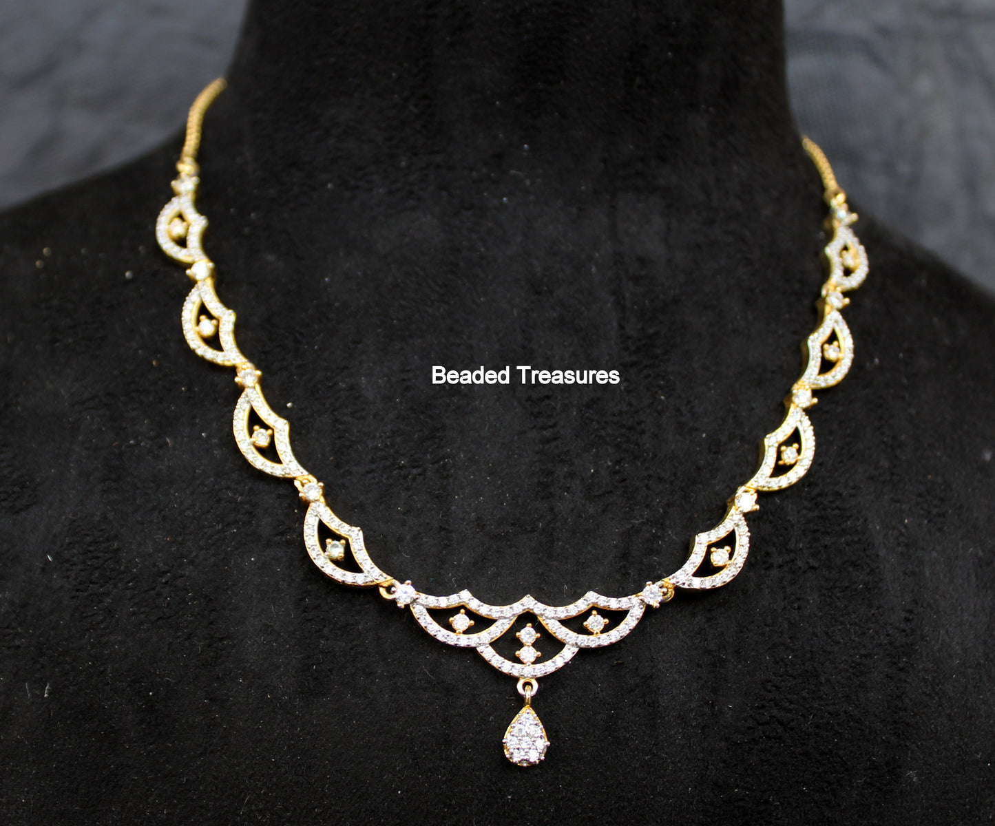 Elegant Gold Finish AD Stone Necklace - Beaded Treasures
