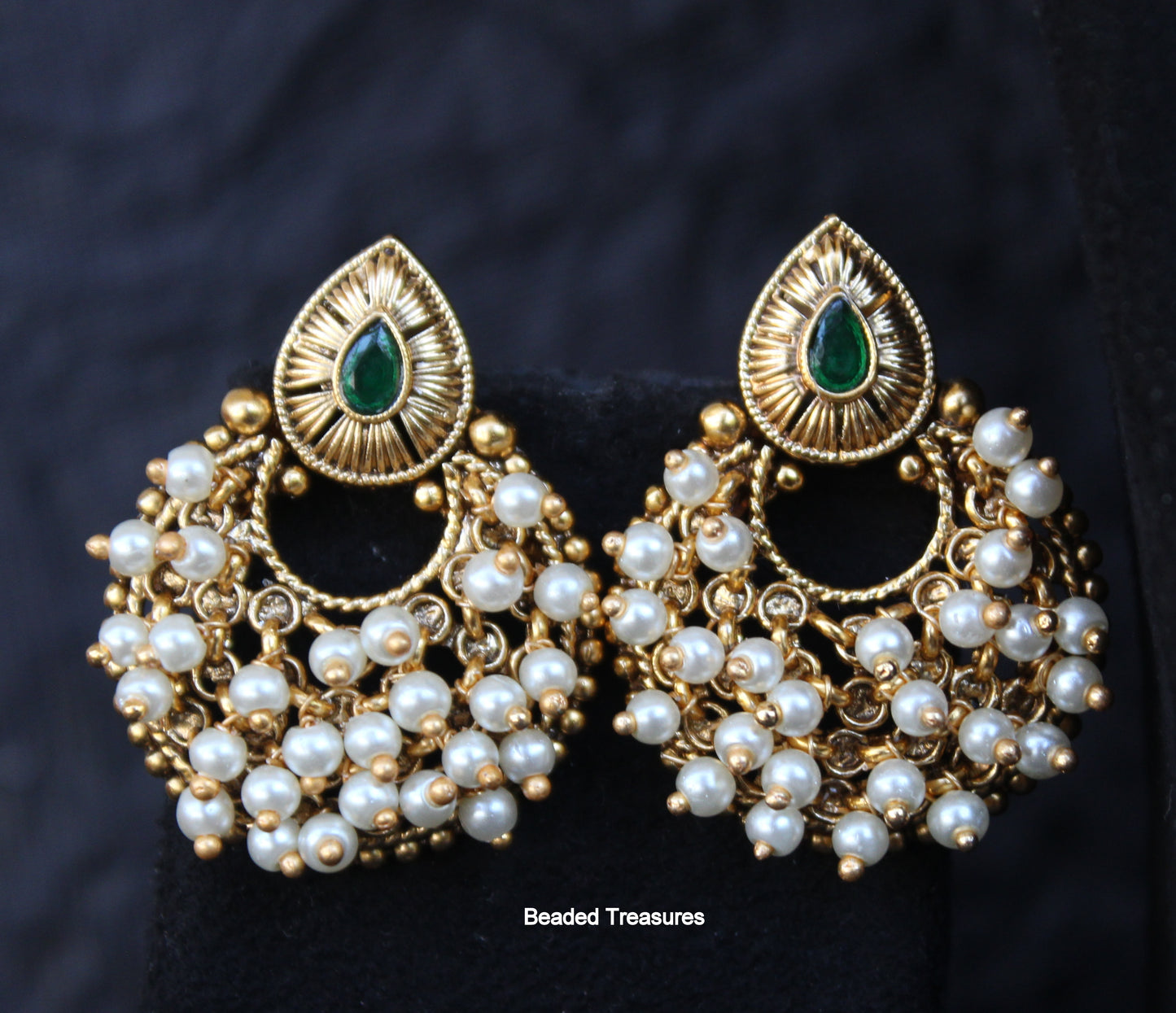 Pearl Guccha Temple Motif Necklace Set with Earrings - Beaded Treasures
