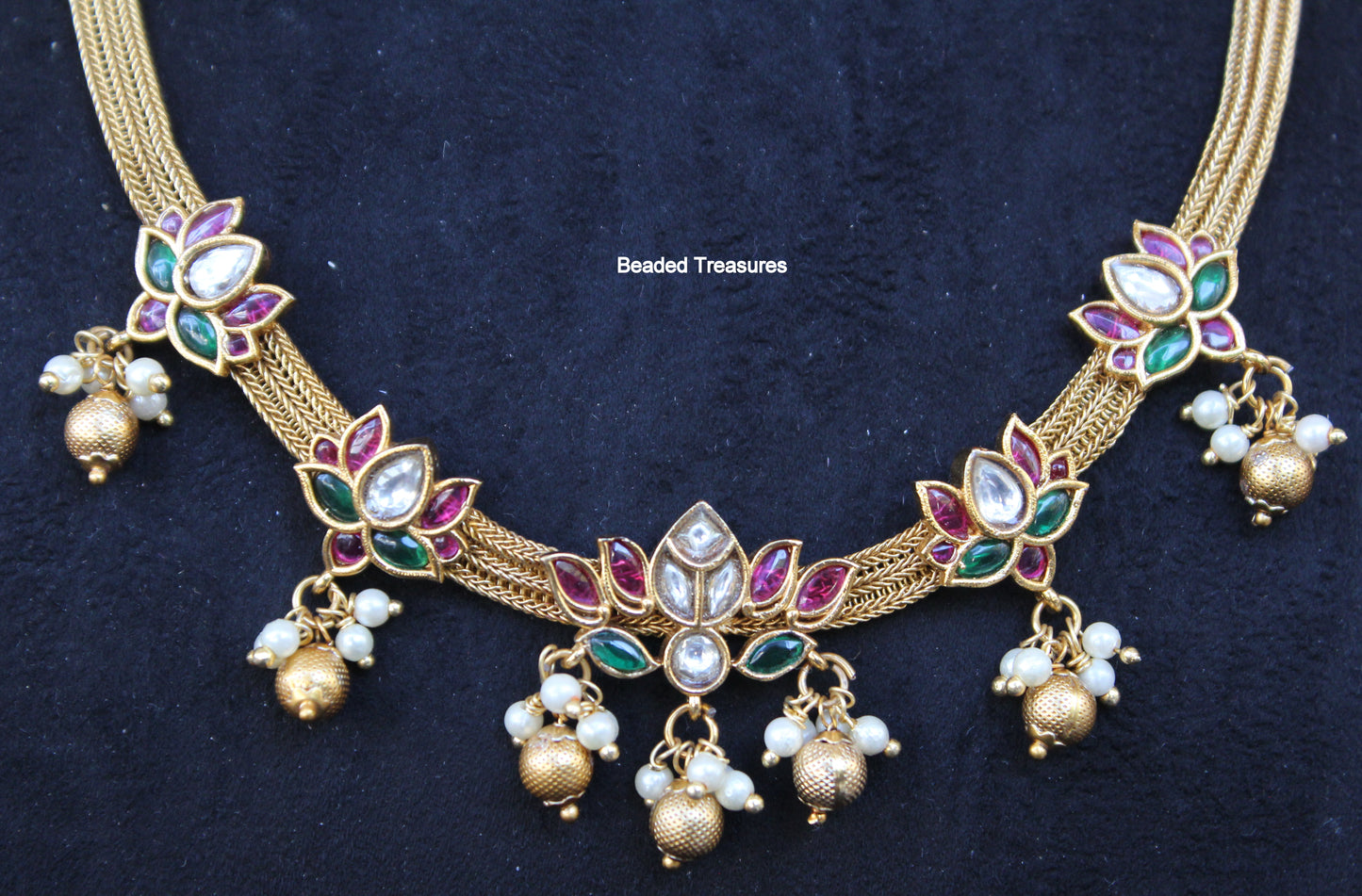 Kemp Stone Attigai Necklace Set with Earrings - Beaded Treasures