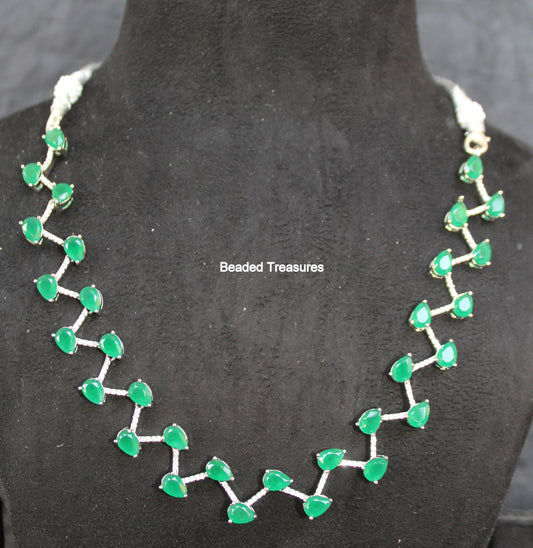 Elegant AD Stone Emerald Heart Necklace Set with Earrings - Beaded Treasures