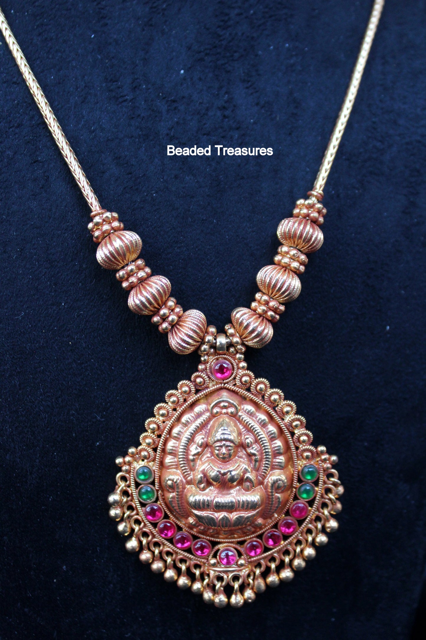 Premium Quality Gheru Finish Lakshmi Pendant Designer Necklace - Beaded Treasures