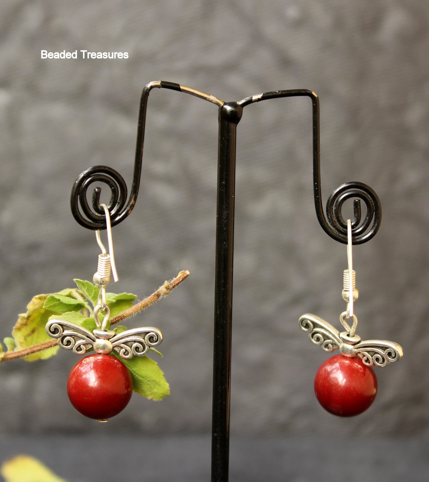 Sterling Silver Red Coral Bead Dangle Earrings - Beaded Treasures