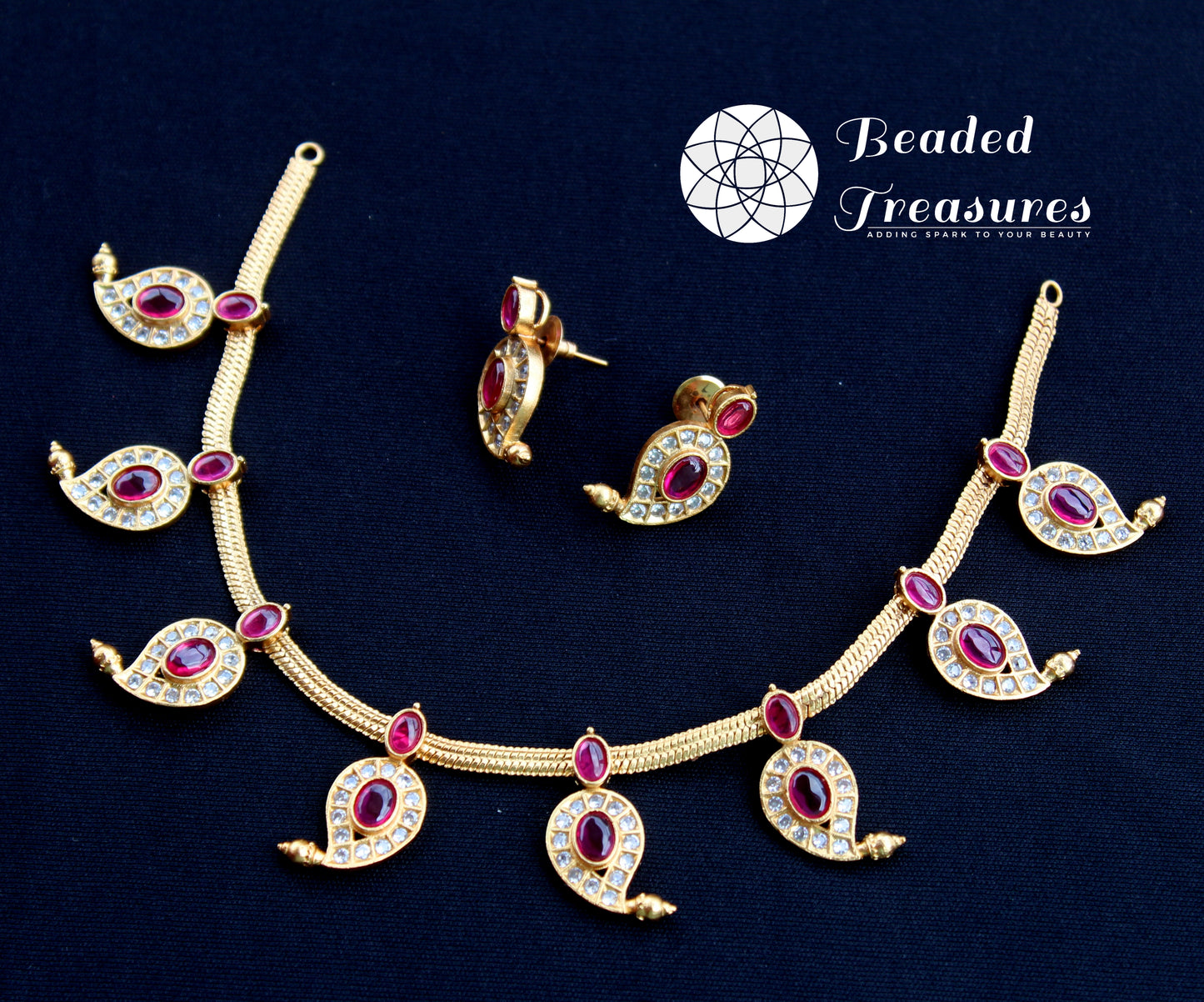 Navratan Mango Necklace Set - Beaded Treasures Traditional Jewelry