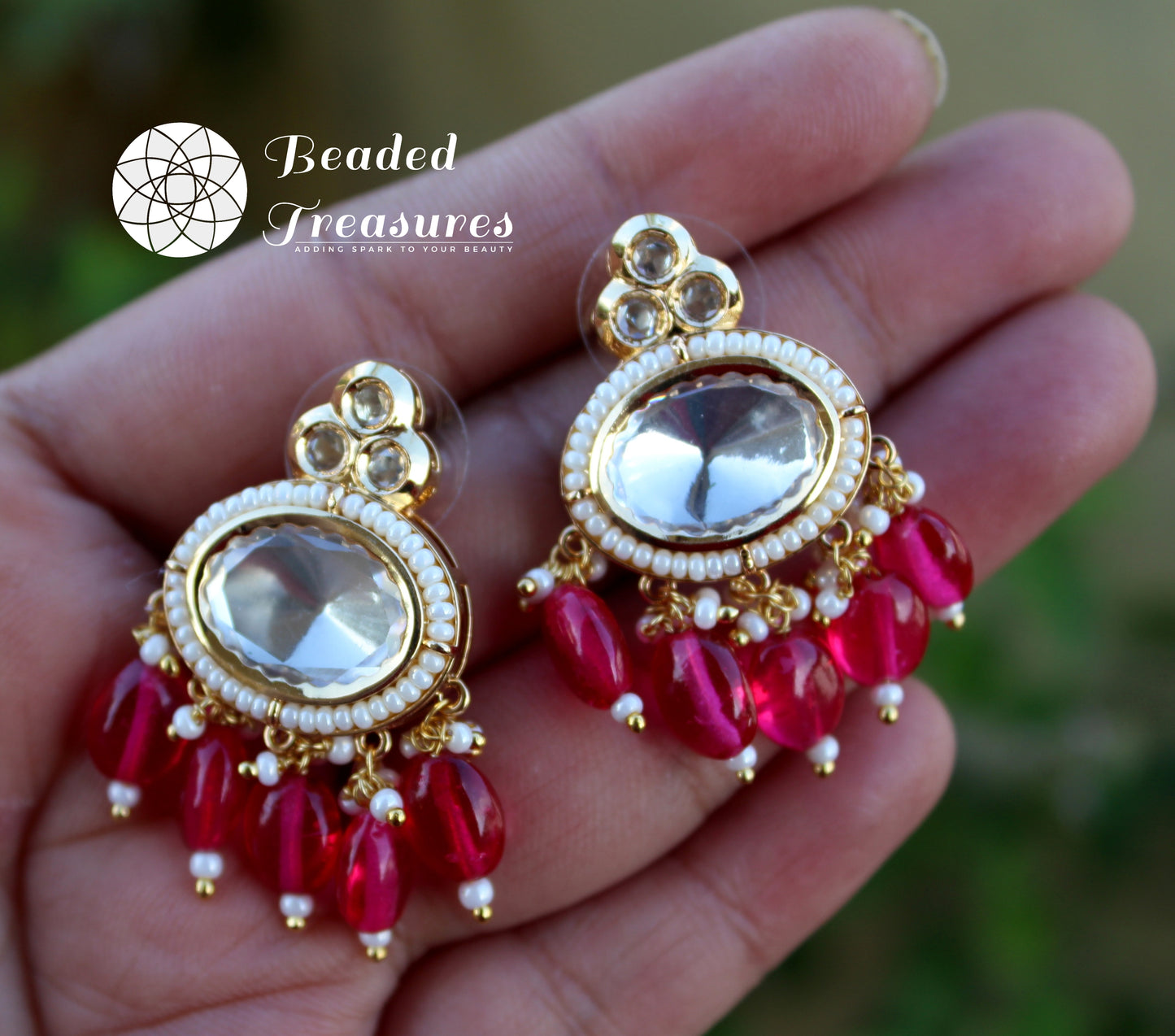 Bhavya Kundan Polki Colored Earrings - Beaded Treasures